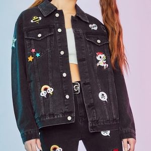 Tokidoki x Dolls Kill Halfway to Heaven Black Patch Denim Jacket XS NWOT